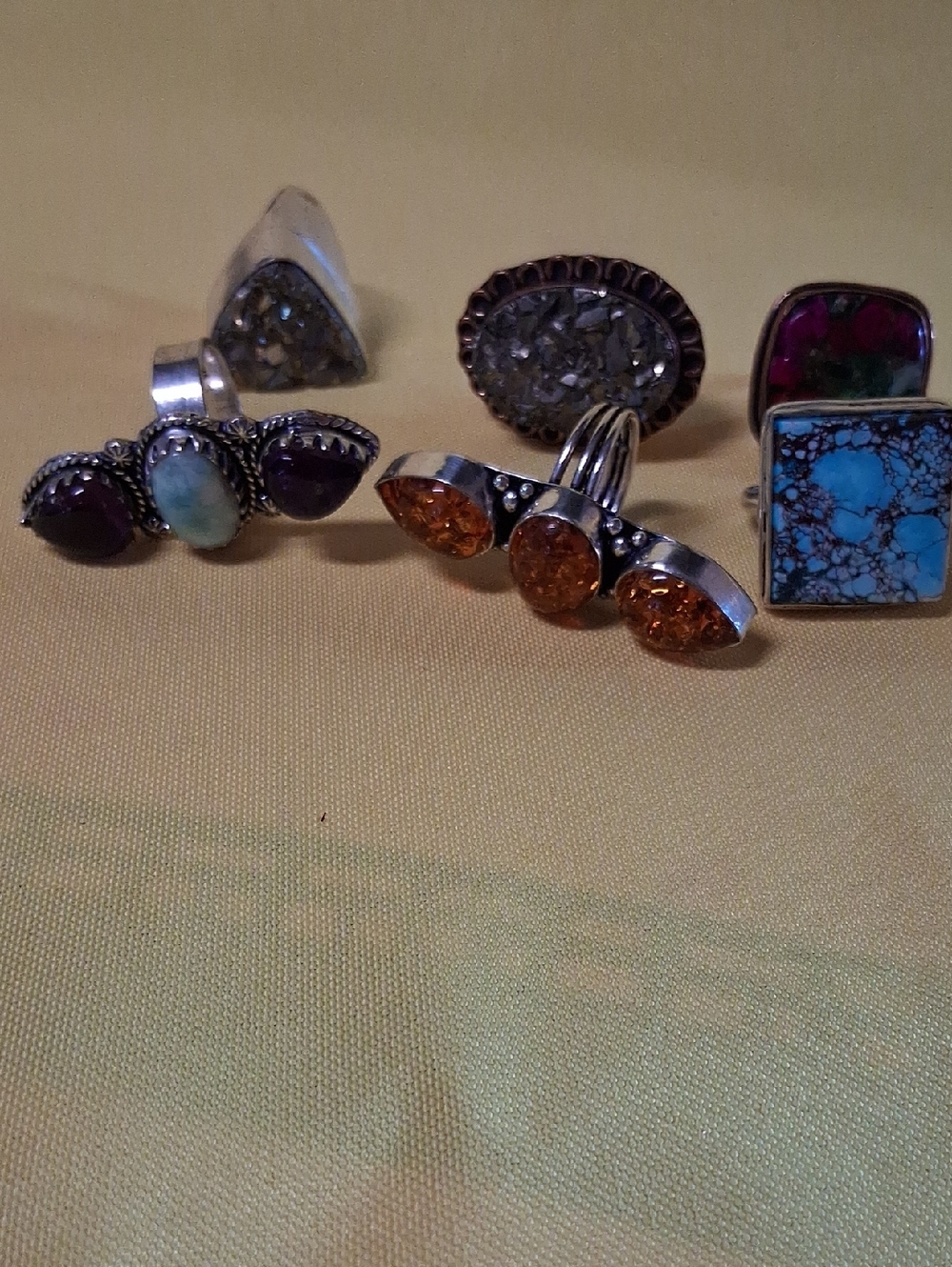 6 Silverplated Gemstone Rings With Copper Plated Size 7.75 and 8
